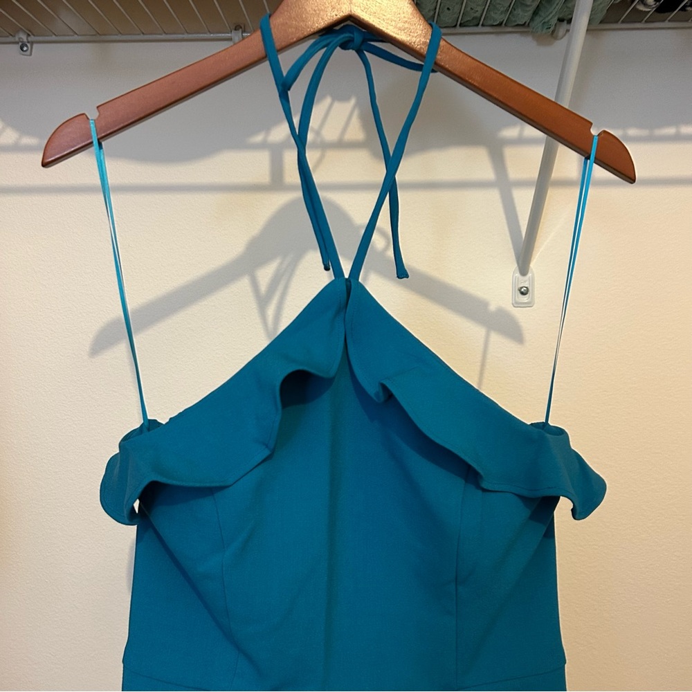 Elegant Blue Halter Dress - Picture 6 of 14